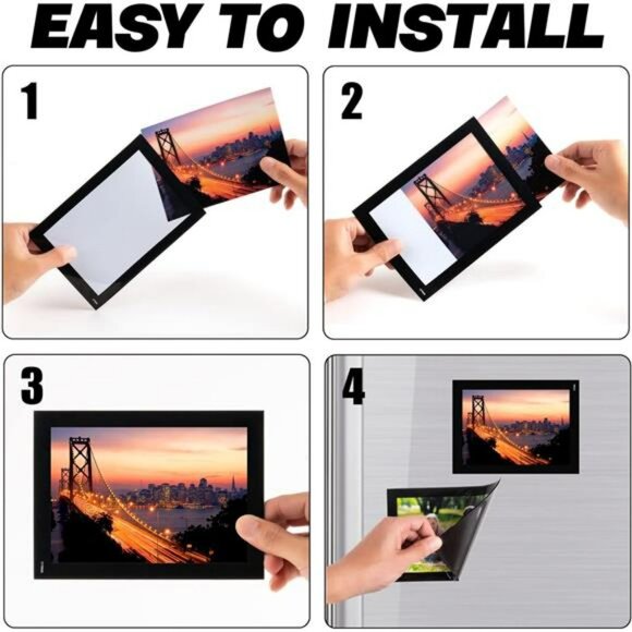 Magnetic 4x6 picture frame set of 10 black border fridge photo holder display - Picture 5 of 7
